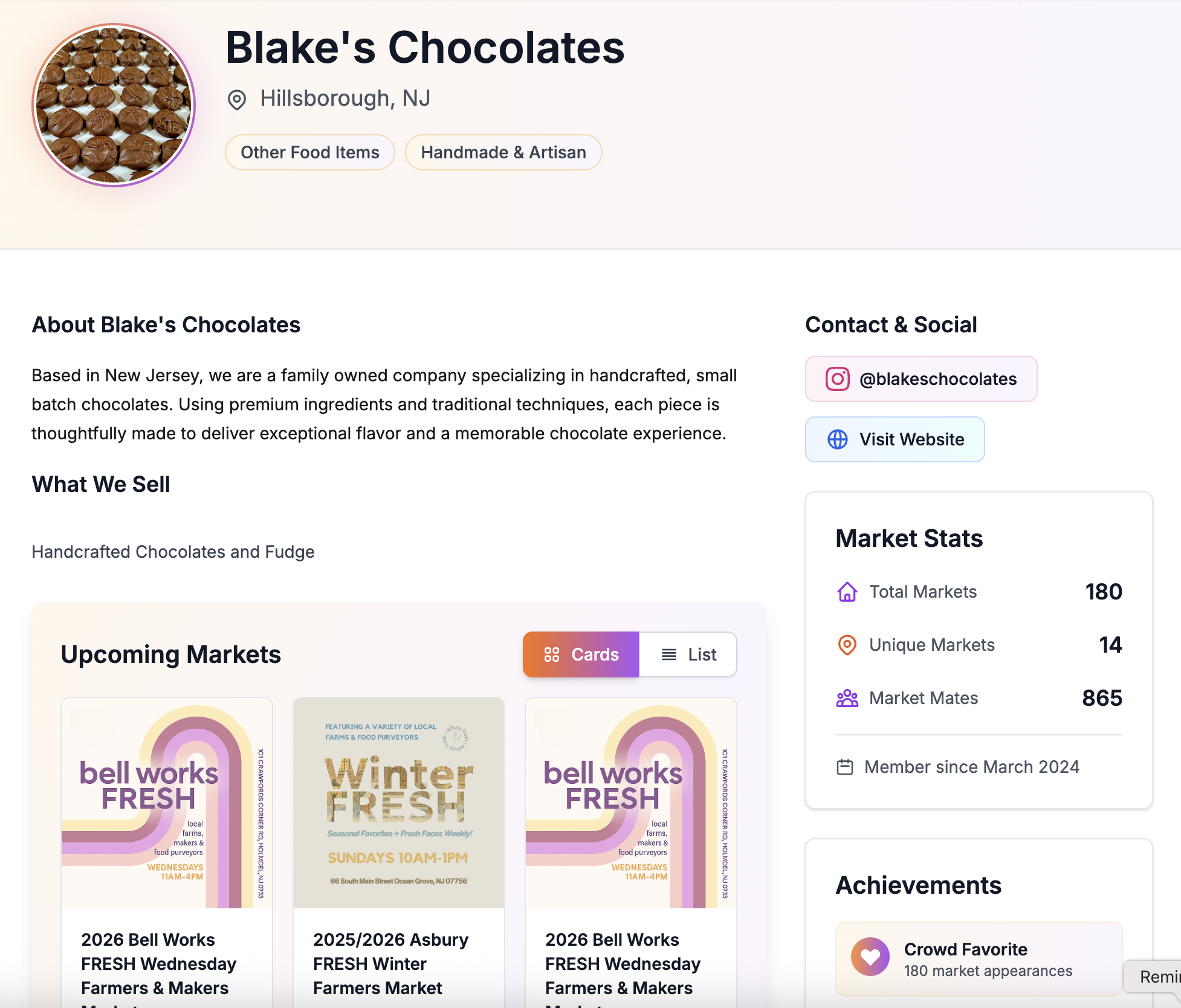 Public vendor profile page